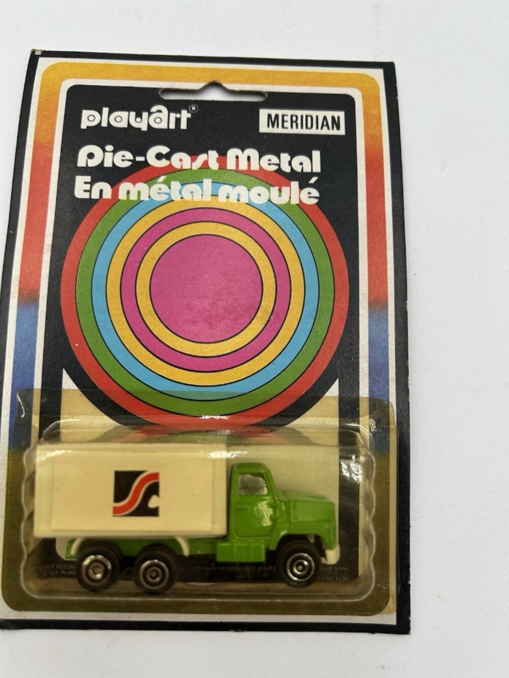 Vintage PlayArt Meridian Ford delivery Truck Die Cast Metal Green On Card